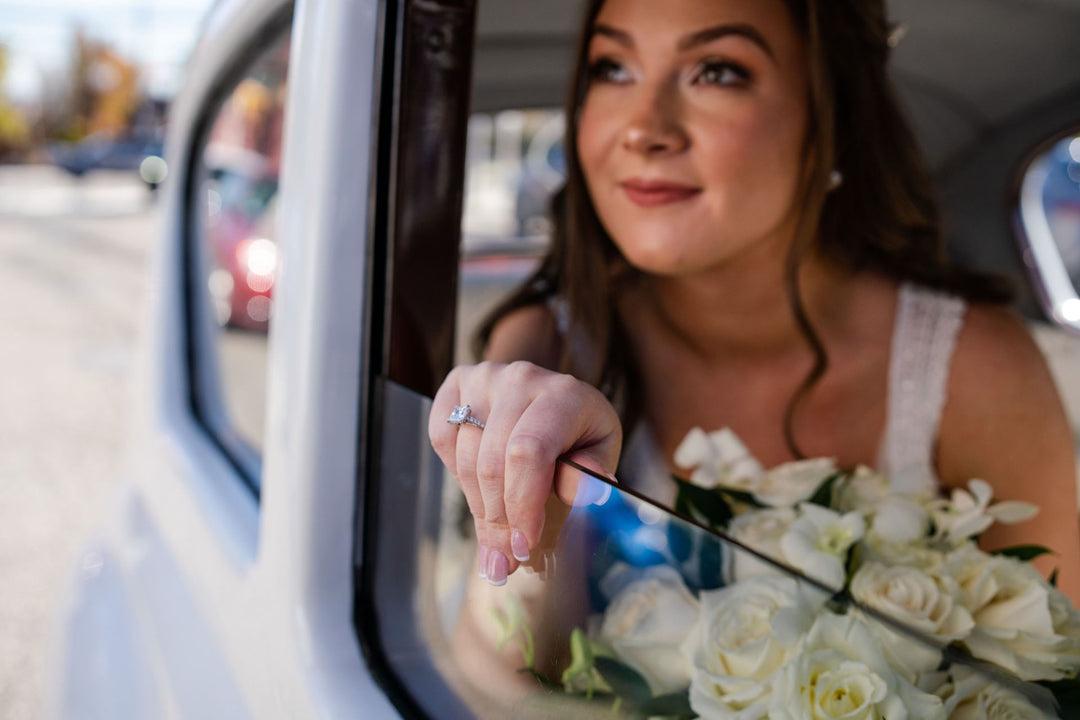 a beautiful bride with a diamond engagement ring