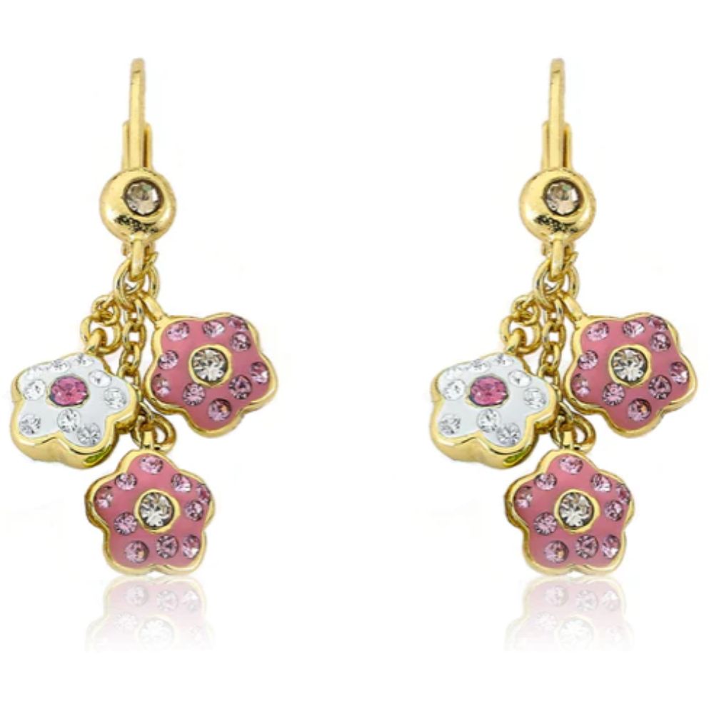 Pink and White Crystal Flowers Dangle Earrings by Twin Stars