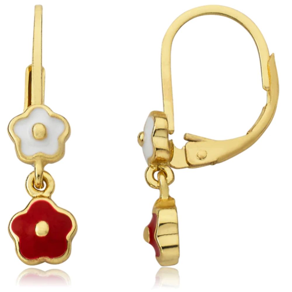Red and White Flower Dangle Earrings by Twin Stars