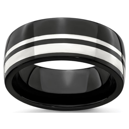 Black Titanium and Sterling Silver Ring by Edward Mirell