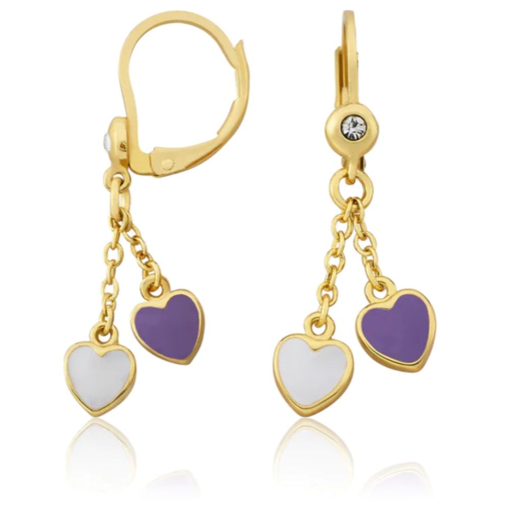 Lavender and White Heart Dangle Earrings by Twin Stars
