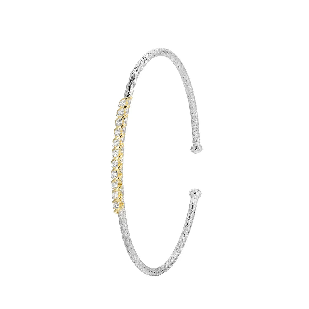 2mm Two-Tone CZ Cuff Bracelet by Charles Garnier - West Orange Jewelers
