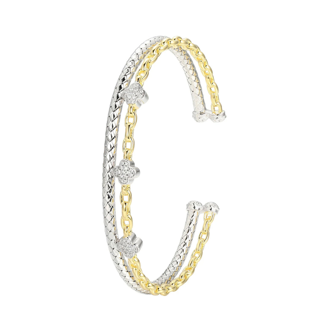 CB0108 – Cuff Bracelet | Sterling Silver, 18K Yellow Gold and Rhodium Plated | 7 mm • 6.75"