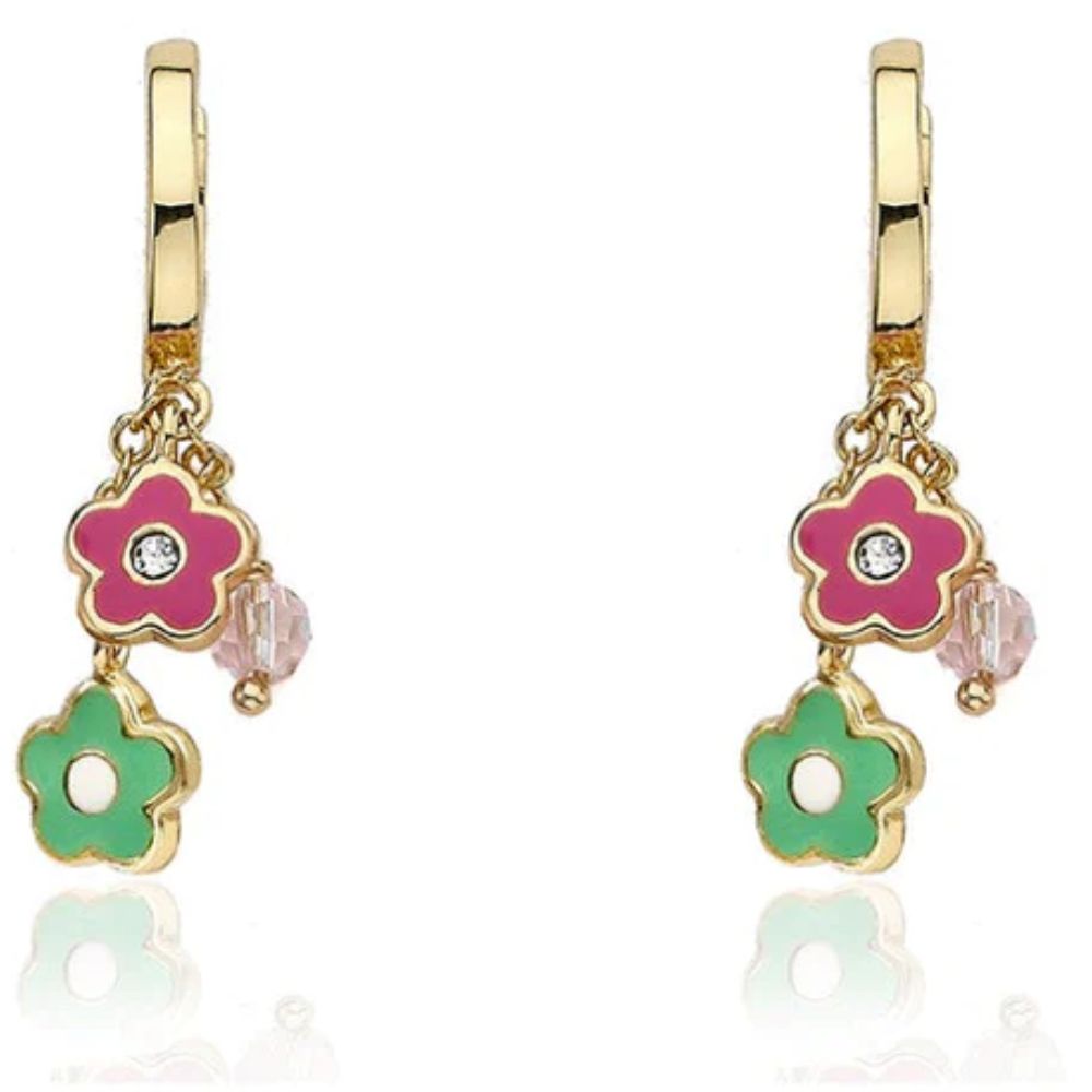Hot Pink & Green Mint Flower Dangle Earring by Twin Stars
