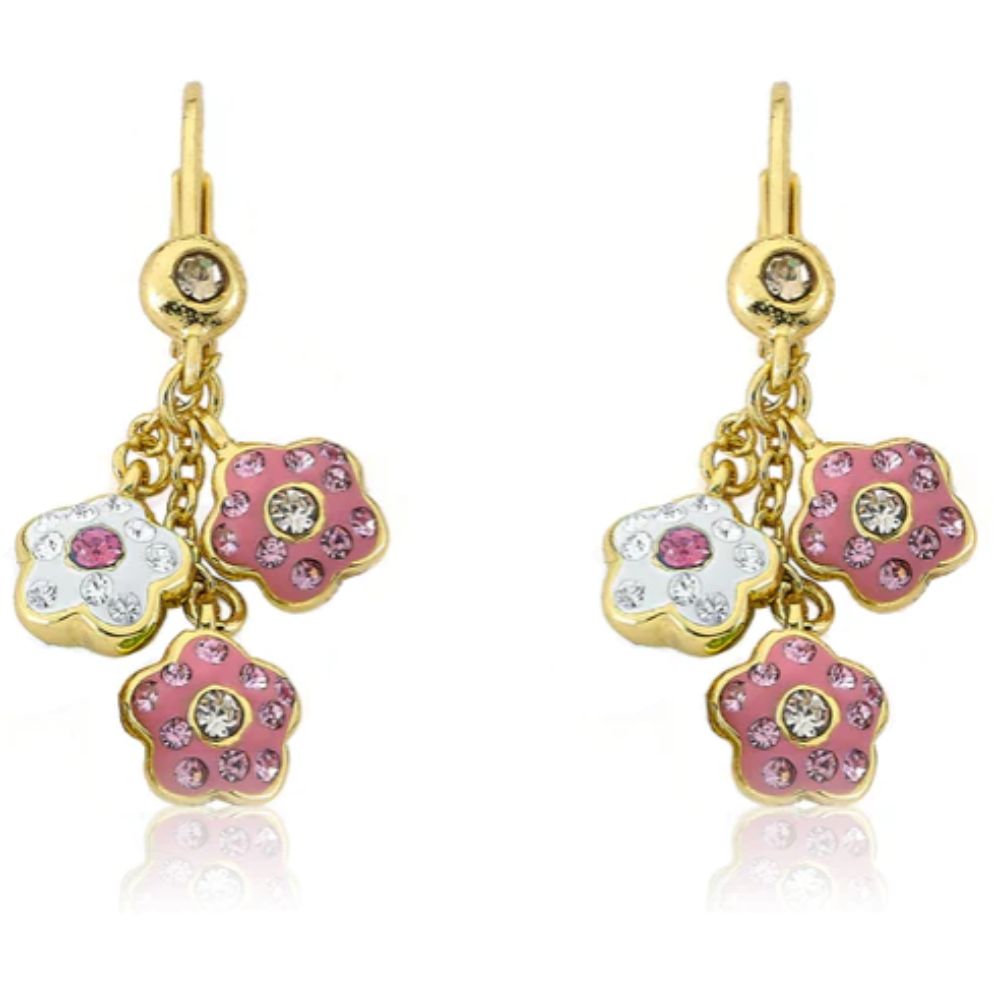Pink and White Crystal Flowers Dangle Earrings by Twin Stars