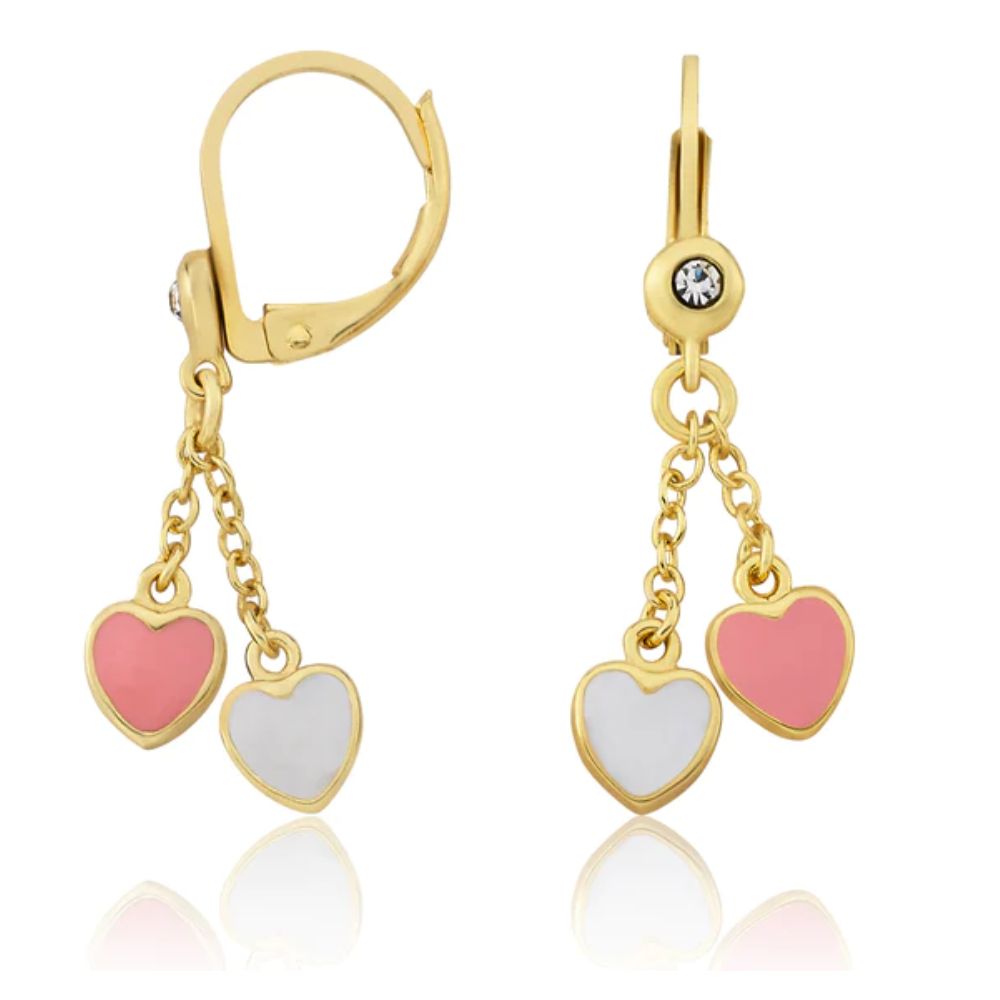 Pink and White Heart Dangle Earrings by Twin Stars