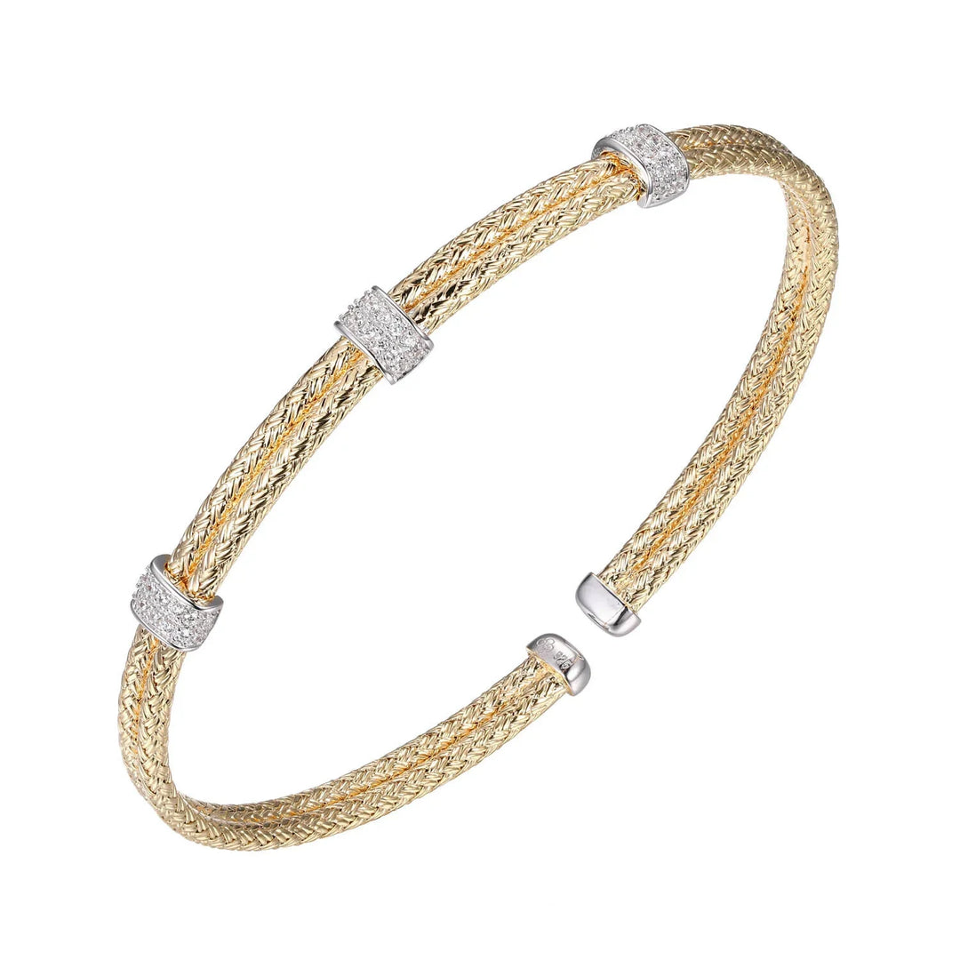 MLC3225YWZ – Cuff Bracelet | Sterling Silver, 18K Yellow Gold and Rhodium Plated | Double 2 mm • 6.75"