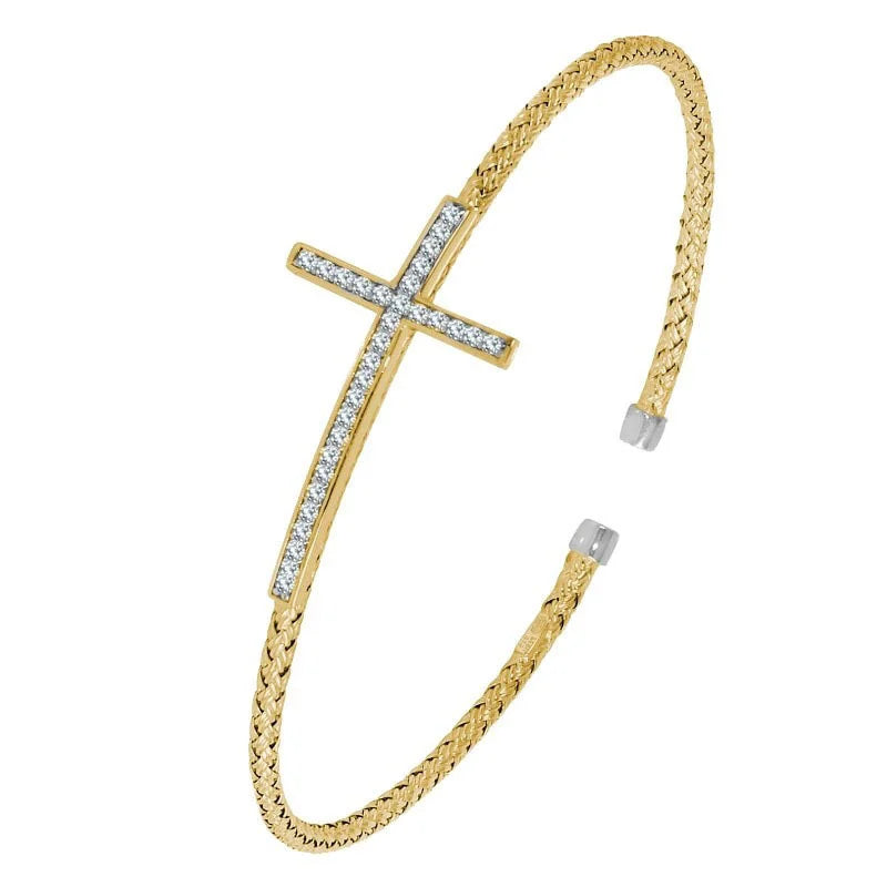 MLC8540YWZ – Cuff Bracelet | Sterling Silver, 18K Yellow Gold and Rhodium Plated | 2 mm • 6.75"