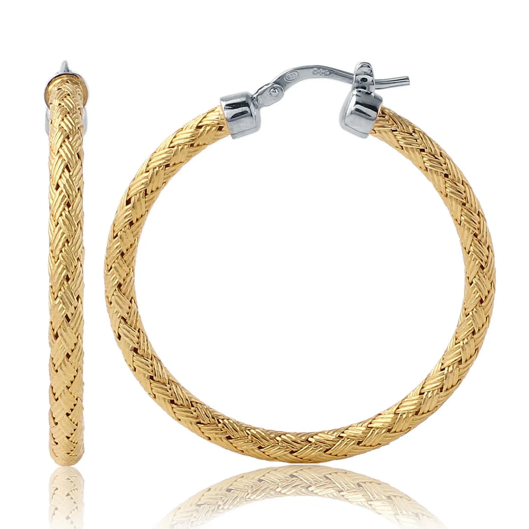 MLE8095YW35 – Hoop Earring | Sterling Silver, 18K Yellow Gold and Rhodium Plated | 3 mm • 35 mm