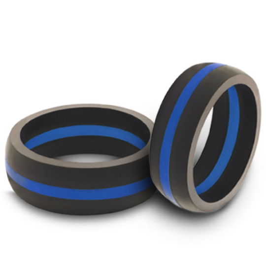 Thin line Blue Silicone Ring by QALO - West Orange Jewelers