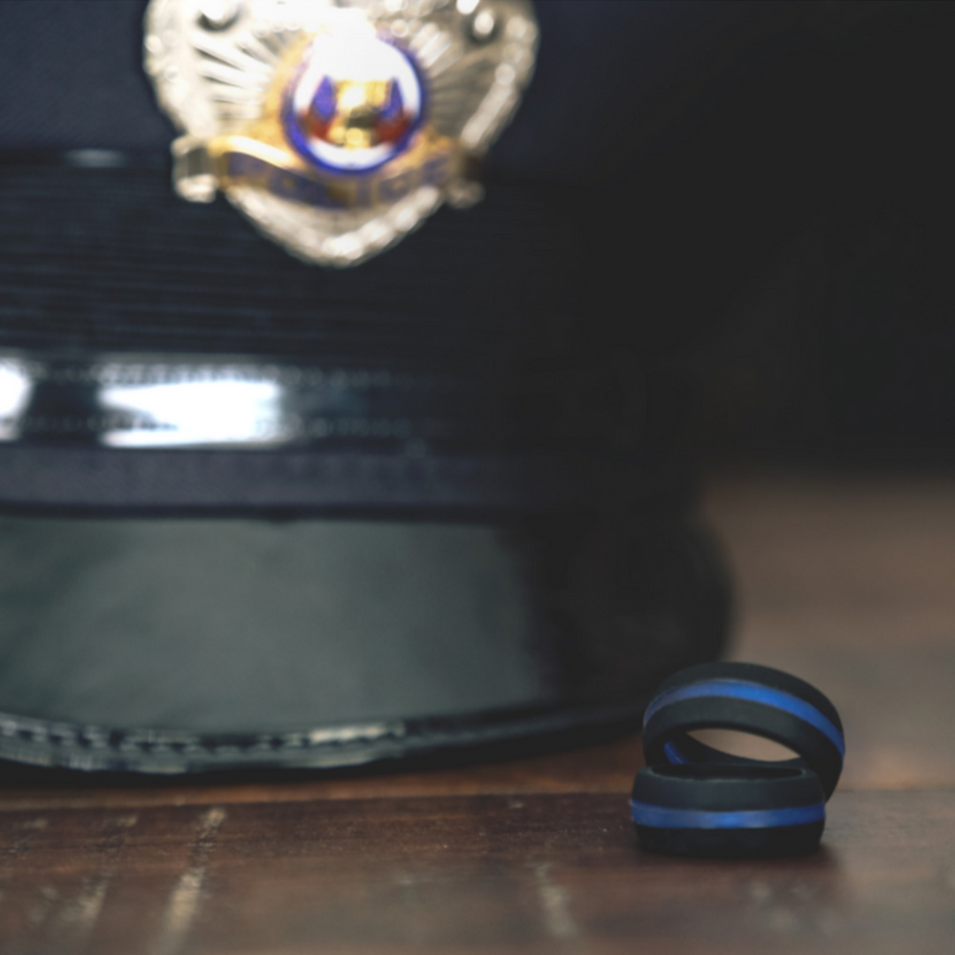 Thin line Blue Silicone Ring by QALO - West Orange Jewelers