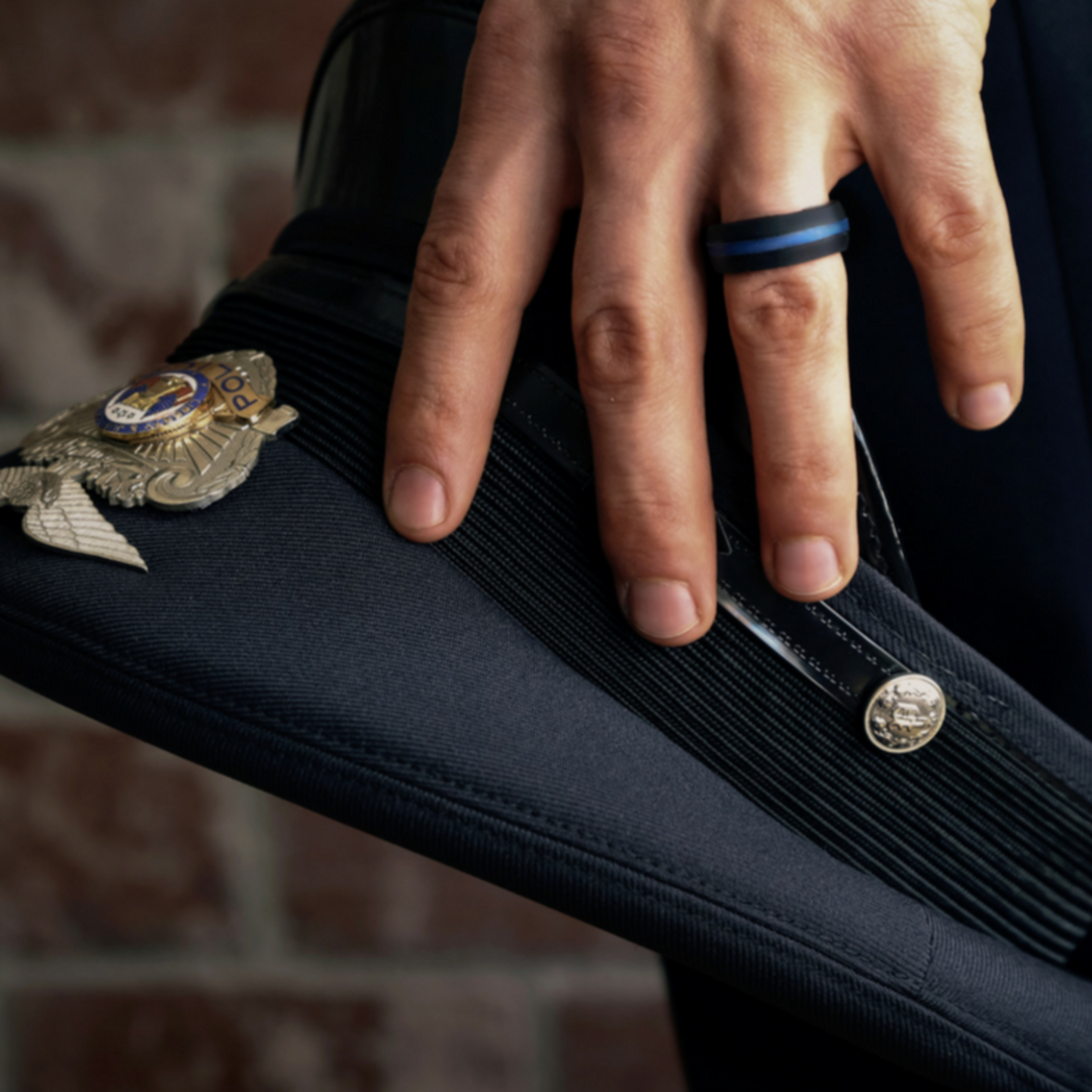 Thin line Blue Silicone Ring by QALO