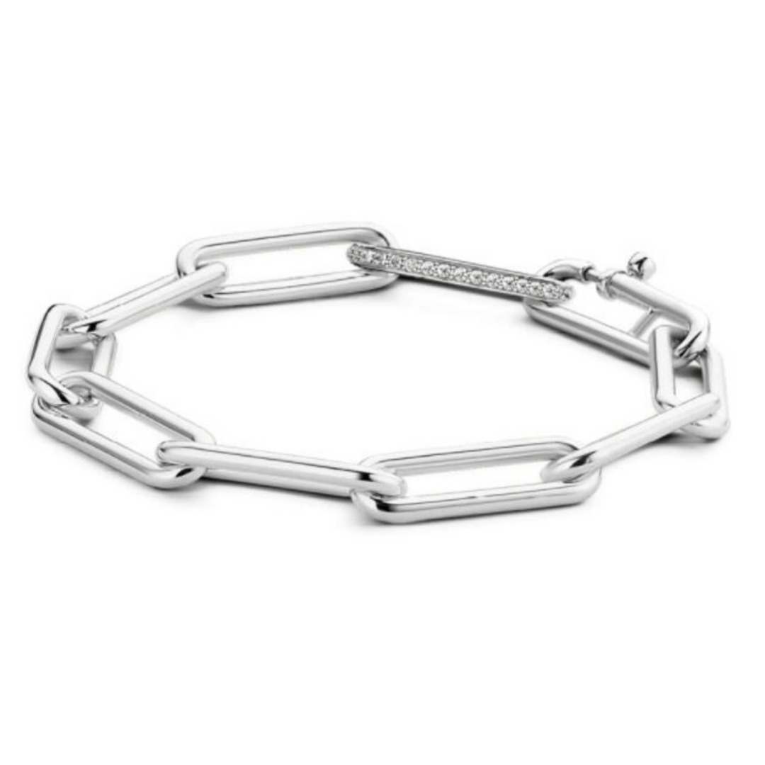 Silver Paperclip Bracelet with Zirconia by TI SENTO - West Orange Jewelers
